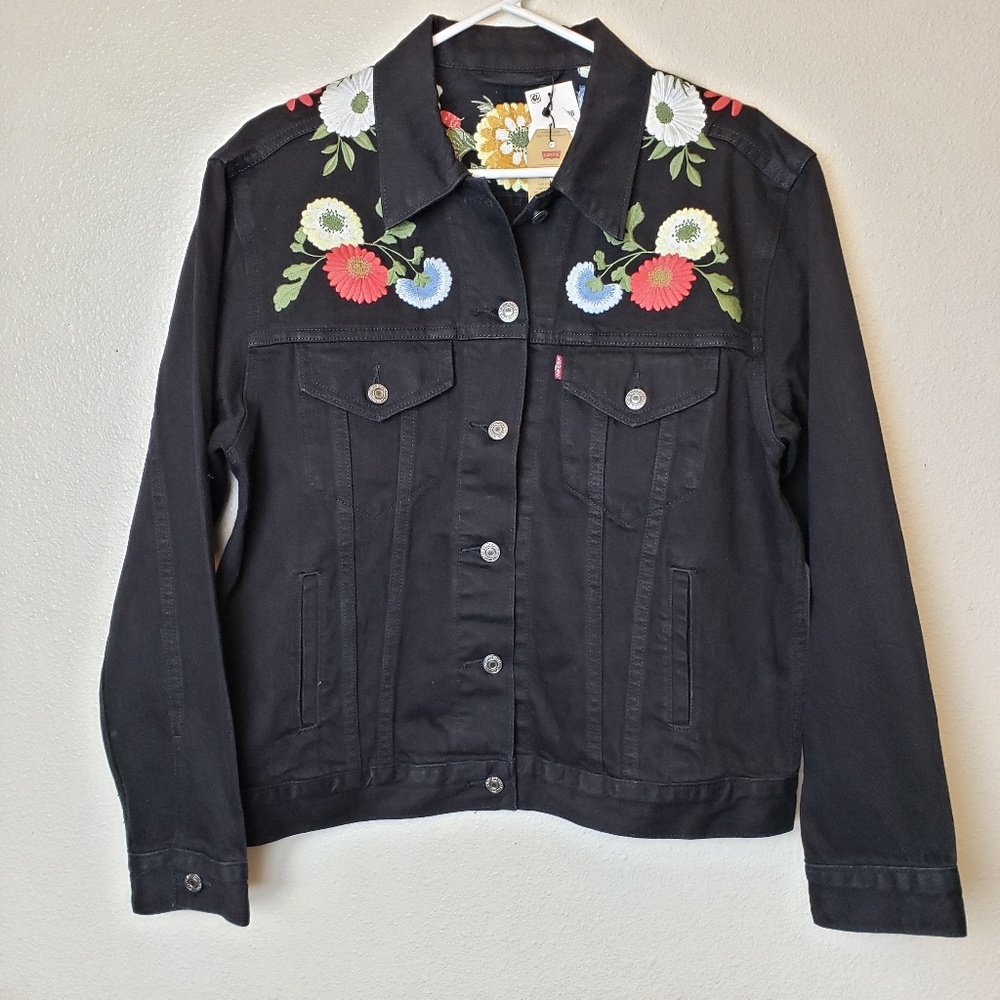 Levi's Ex-Boyfriend Trucker Black Jacket Ani Style - Picture 5 of 8